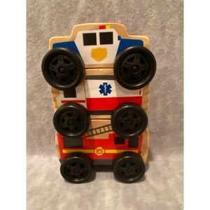 Playgo Wooden Toys Stacking Emergency‎ Vehicles Set of 3 EMS